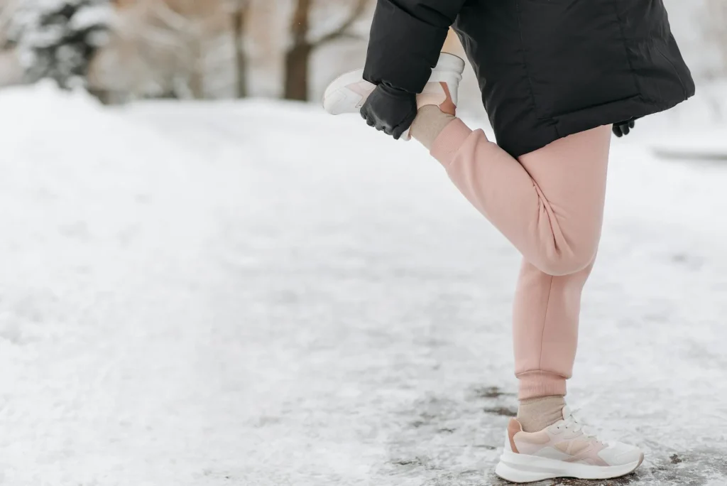 Runner wearing tights while jogging in cold winter weather