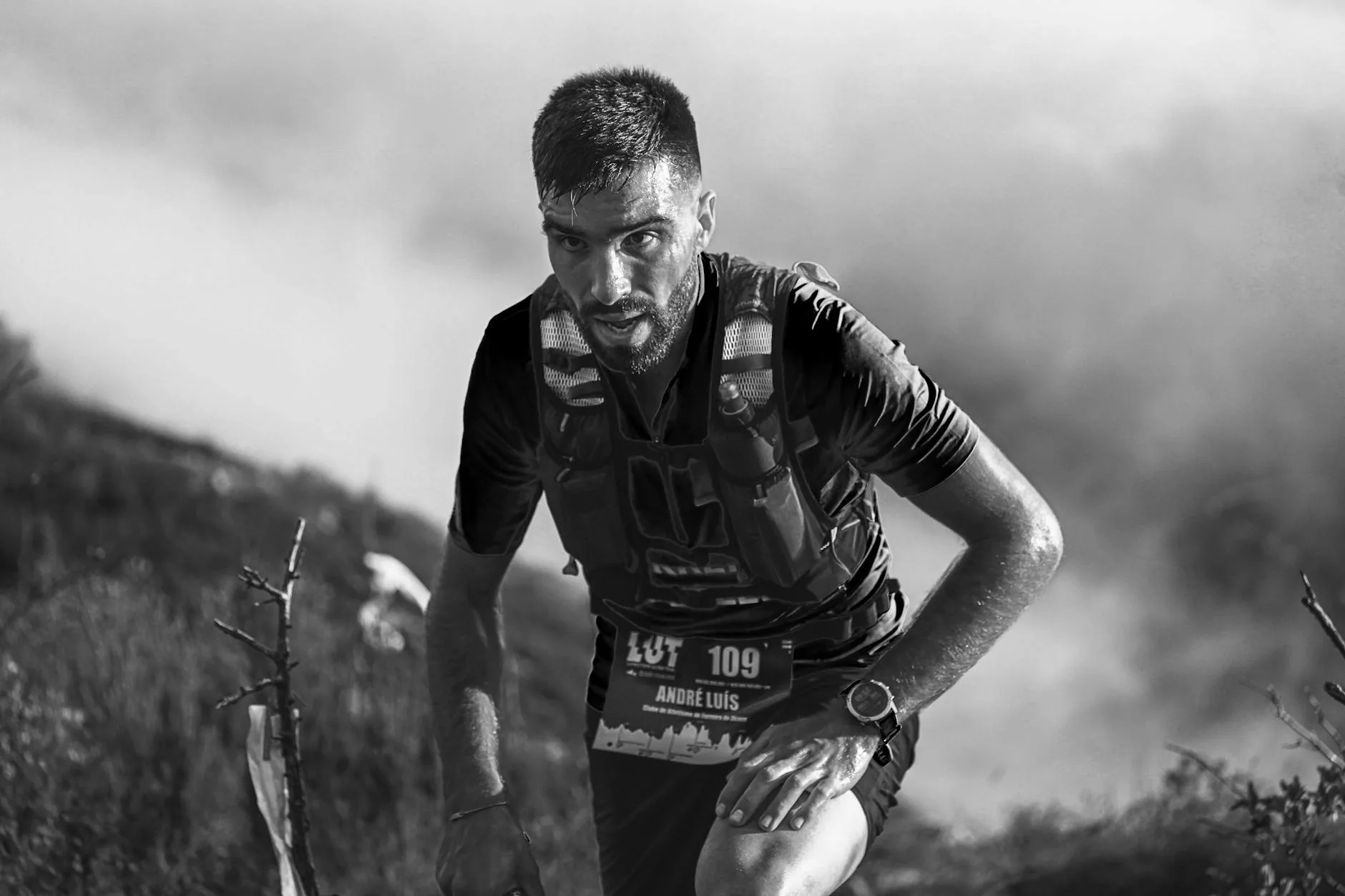 Trail runner outdoors wearing a GPS running watch