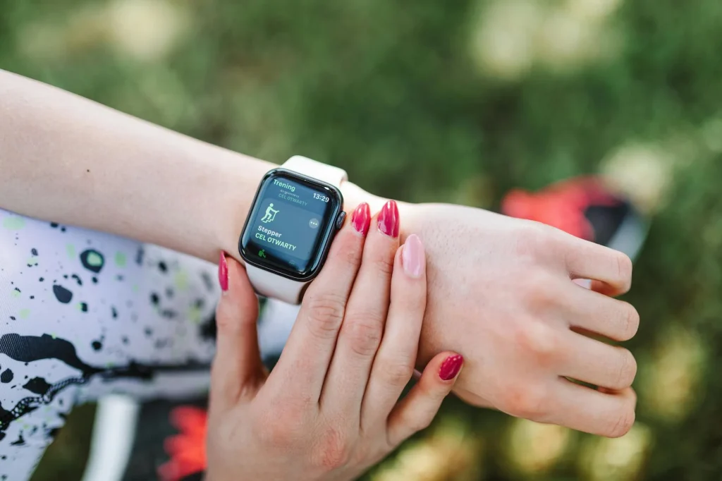 GPS running watch on a wrist during a run
