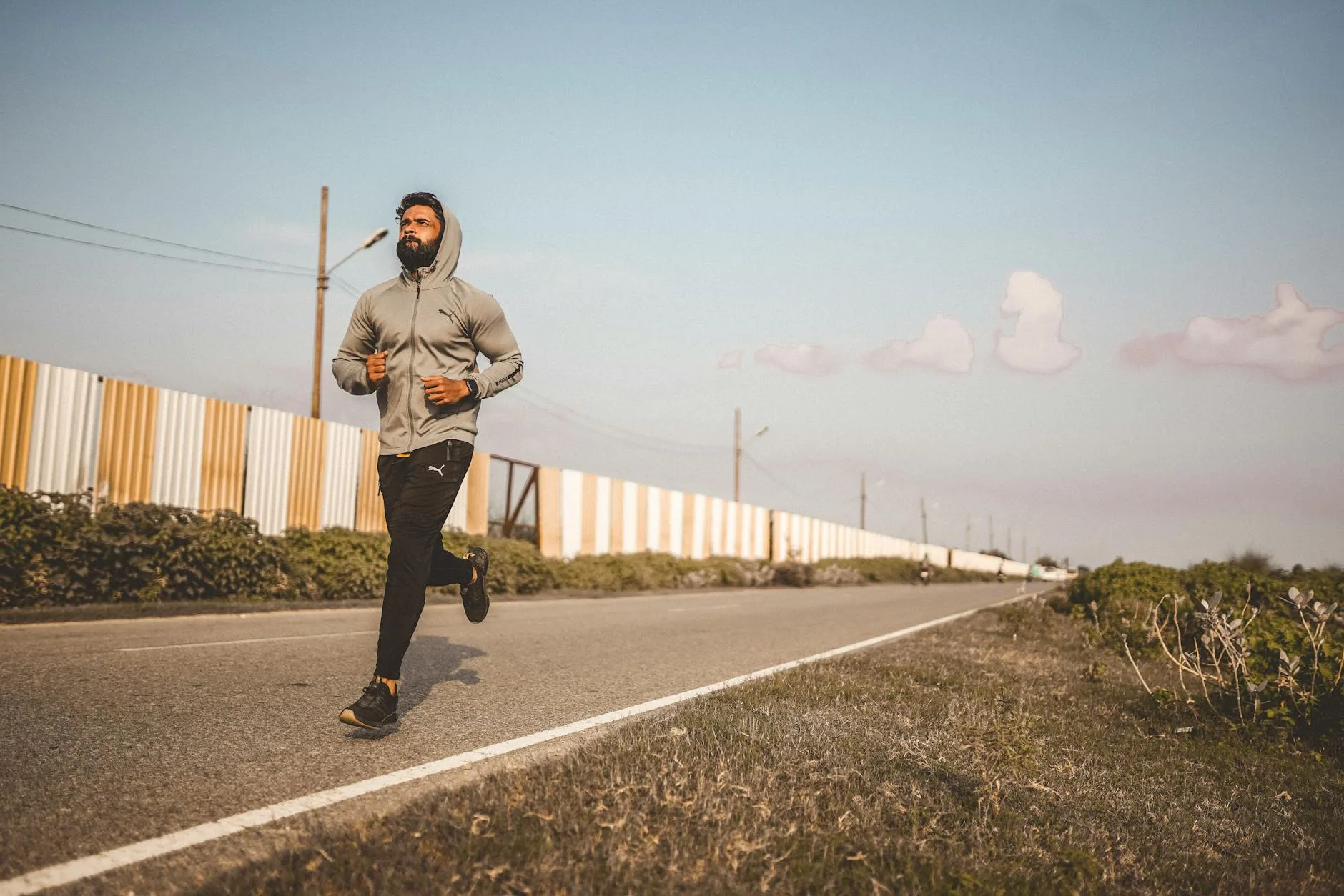 Running shoes on a road during a training session