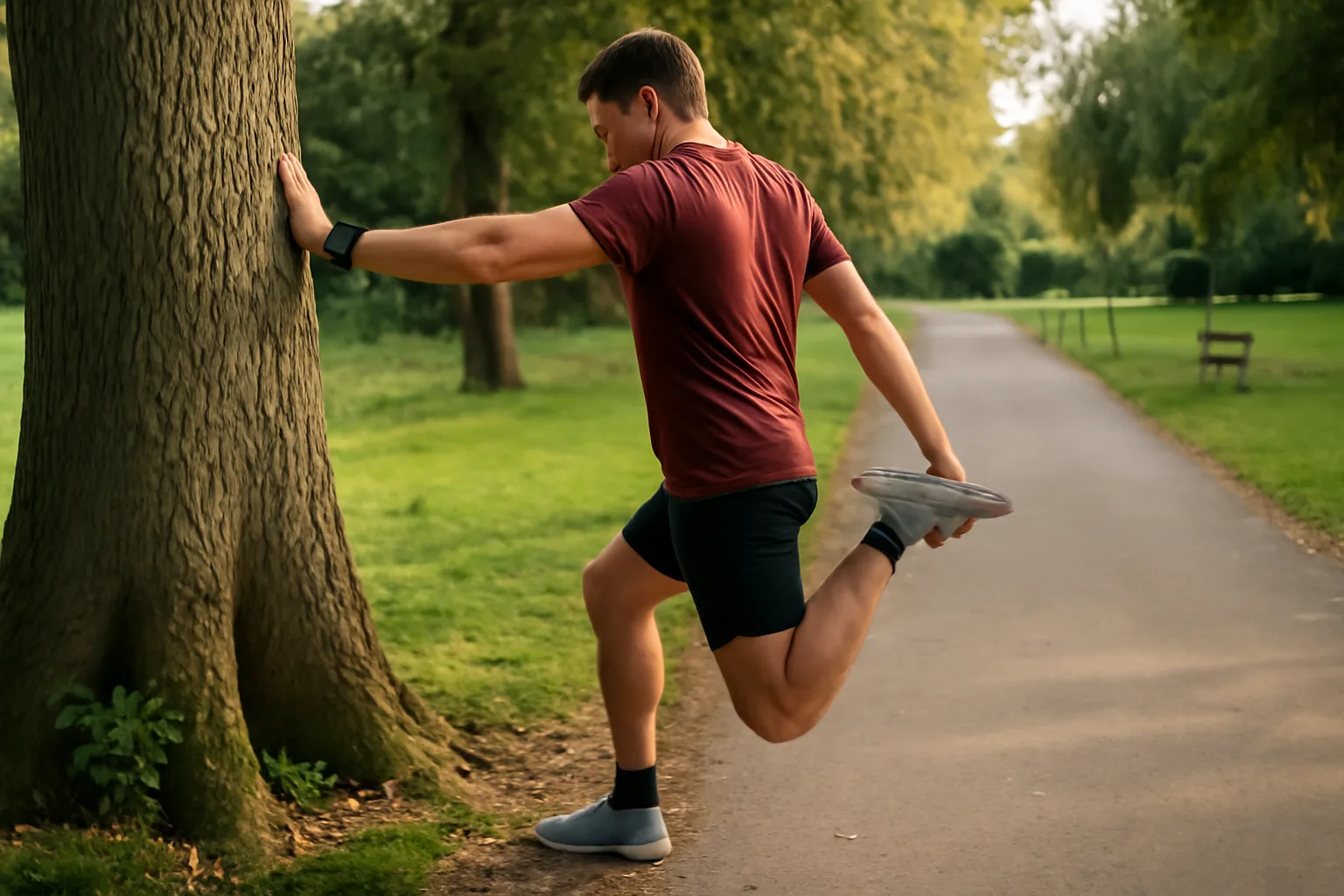 Runner stretching calf after an easy comeback run