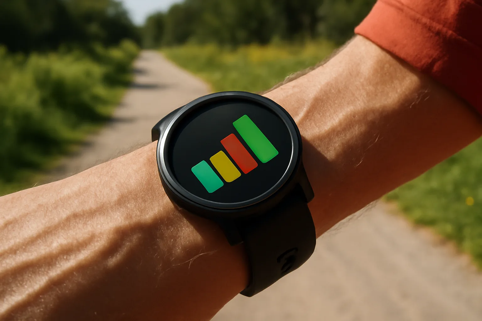 Generic GPS running watch on a runner wrist during training