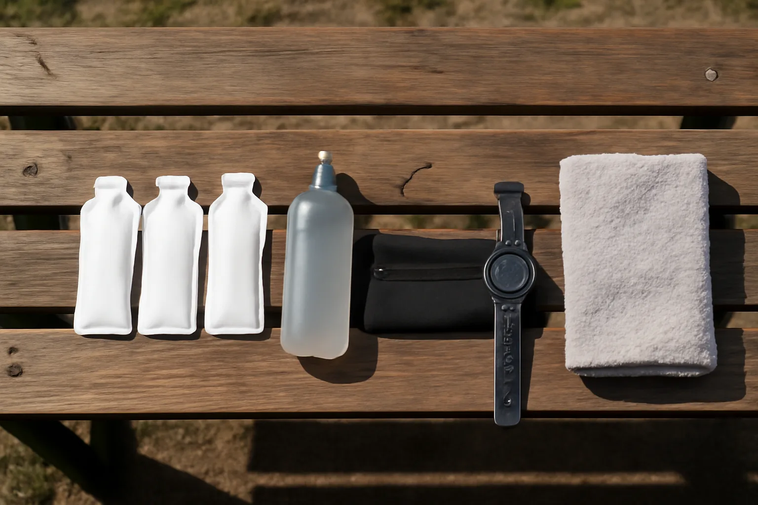 Running belt with gels and water for a long training run