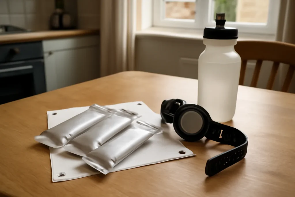 Plain running nutrition gels before a marathon training run